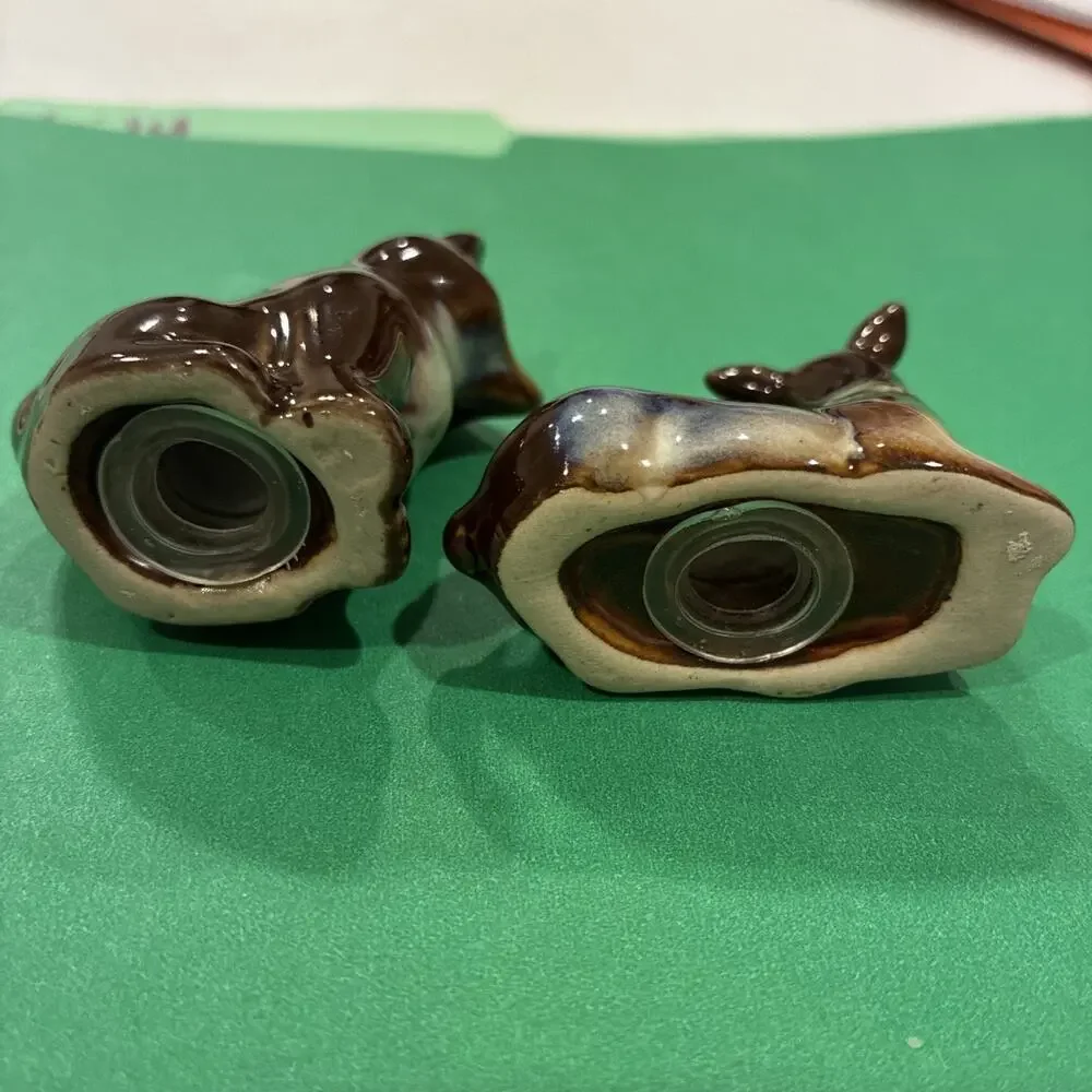 Deer And Fox Ceramic Salt And Pepper Shakers Fawn Whimsical Forest Animals Decor